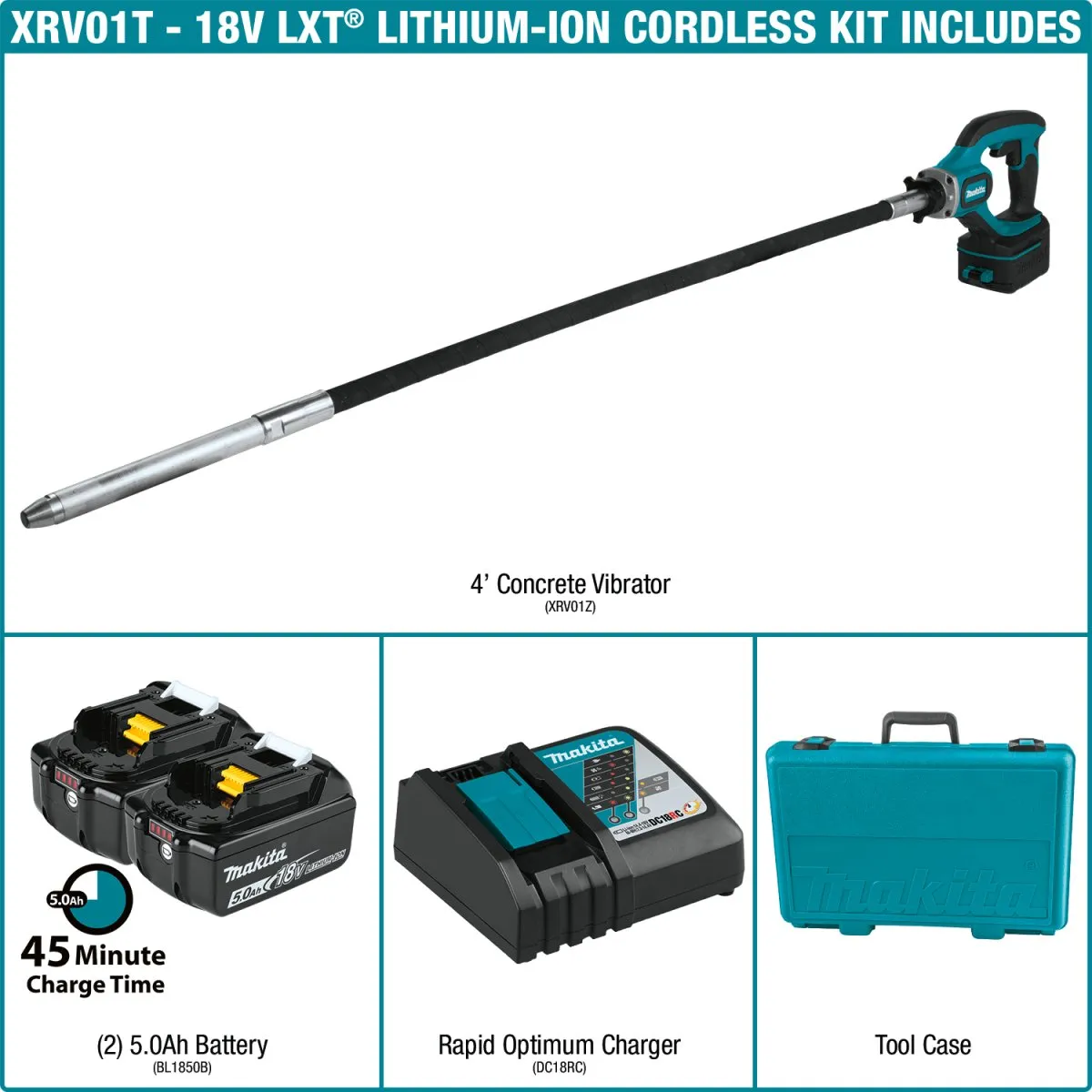 18V LXT® Lithium‑Ion Cordless 4' Concrete Vibrator