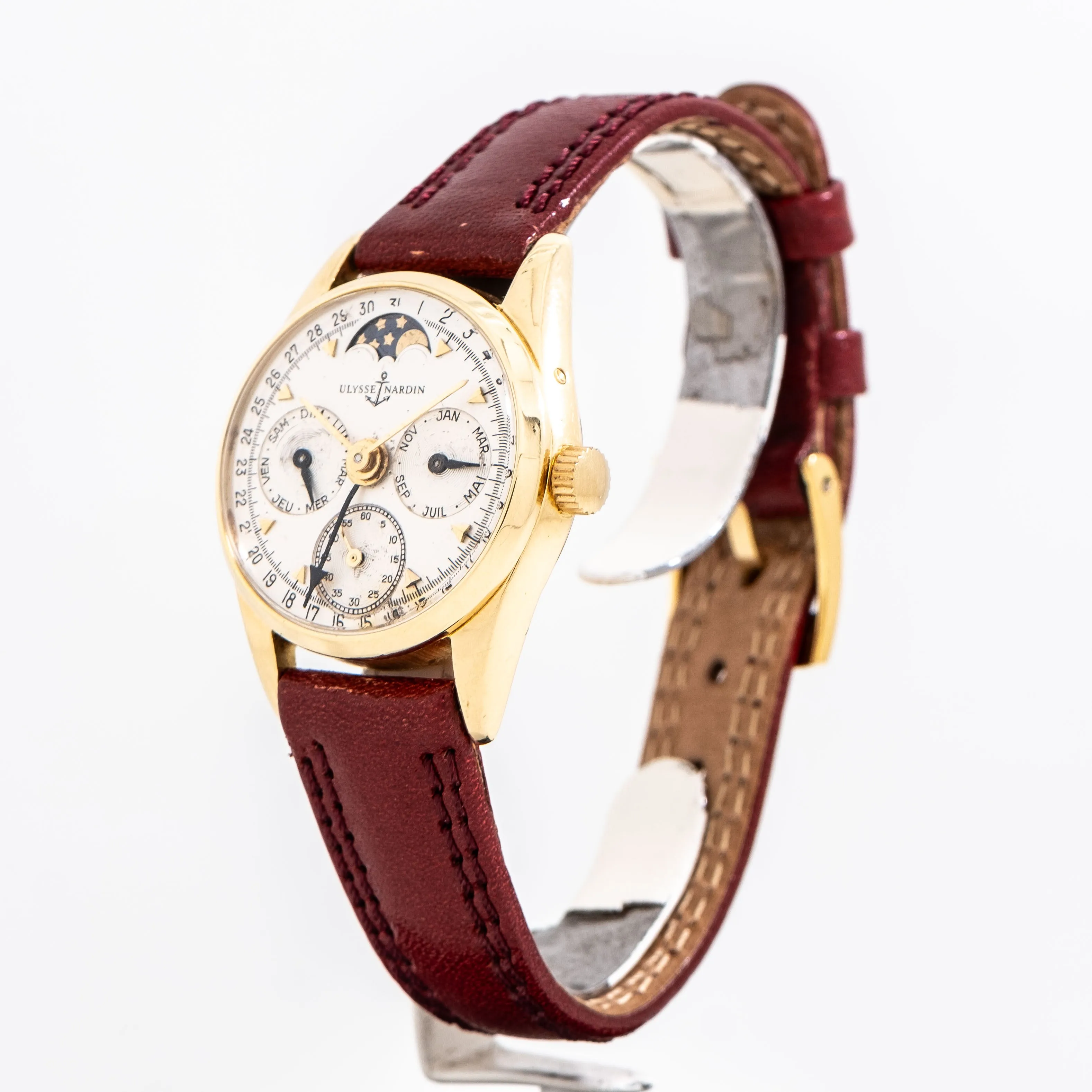 1980's Vintage Ulysse Nardin Triple Date Moonphase Ladies Sized Watch in 18k Yellow Gold (# 14770)