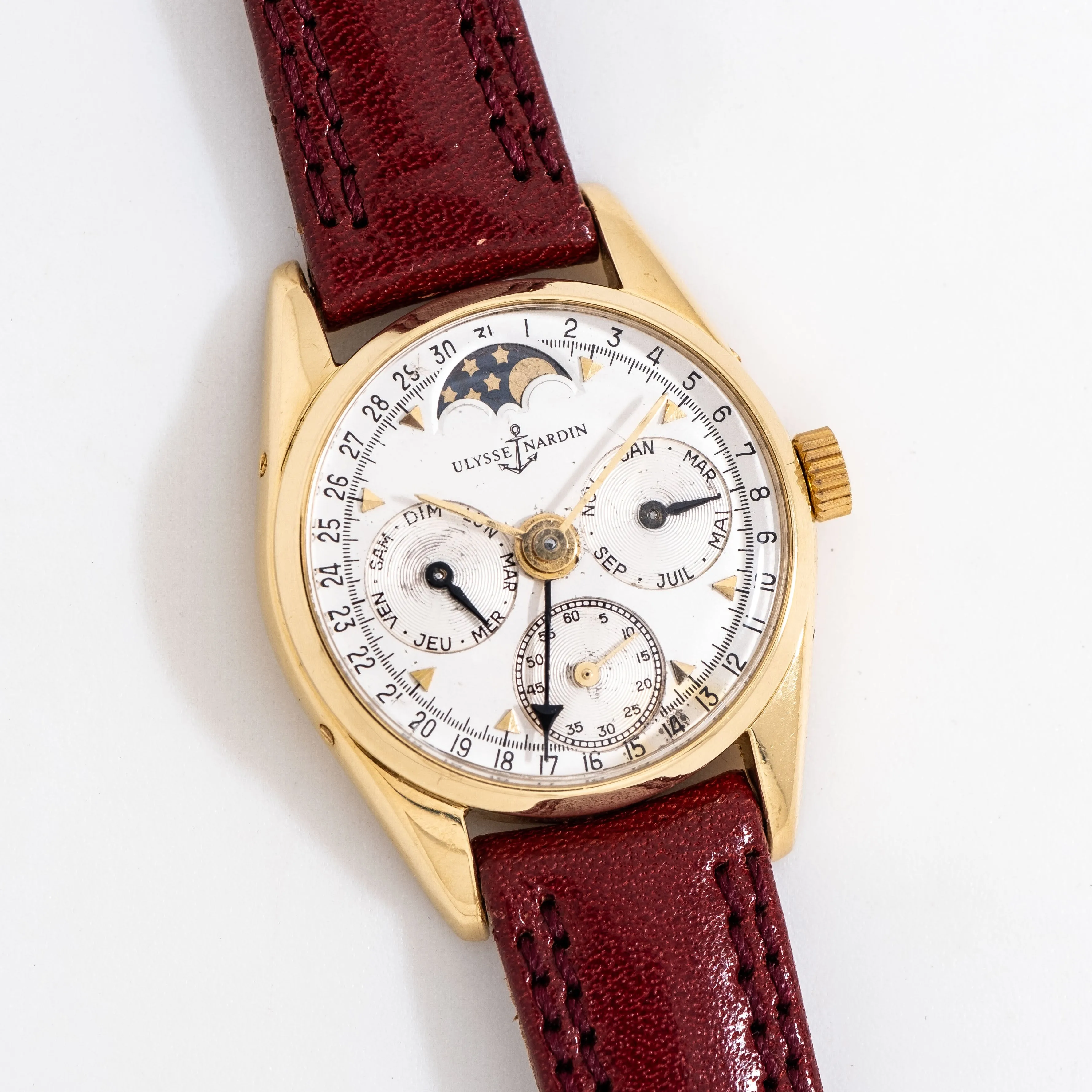 1980's Vintage Ulysse Nardin Triple Date Moonphase Ladies Sized Watch in 18k Yellow Gold (# 14770)
