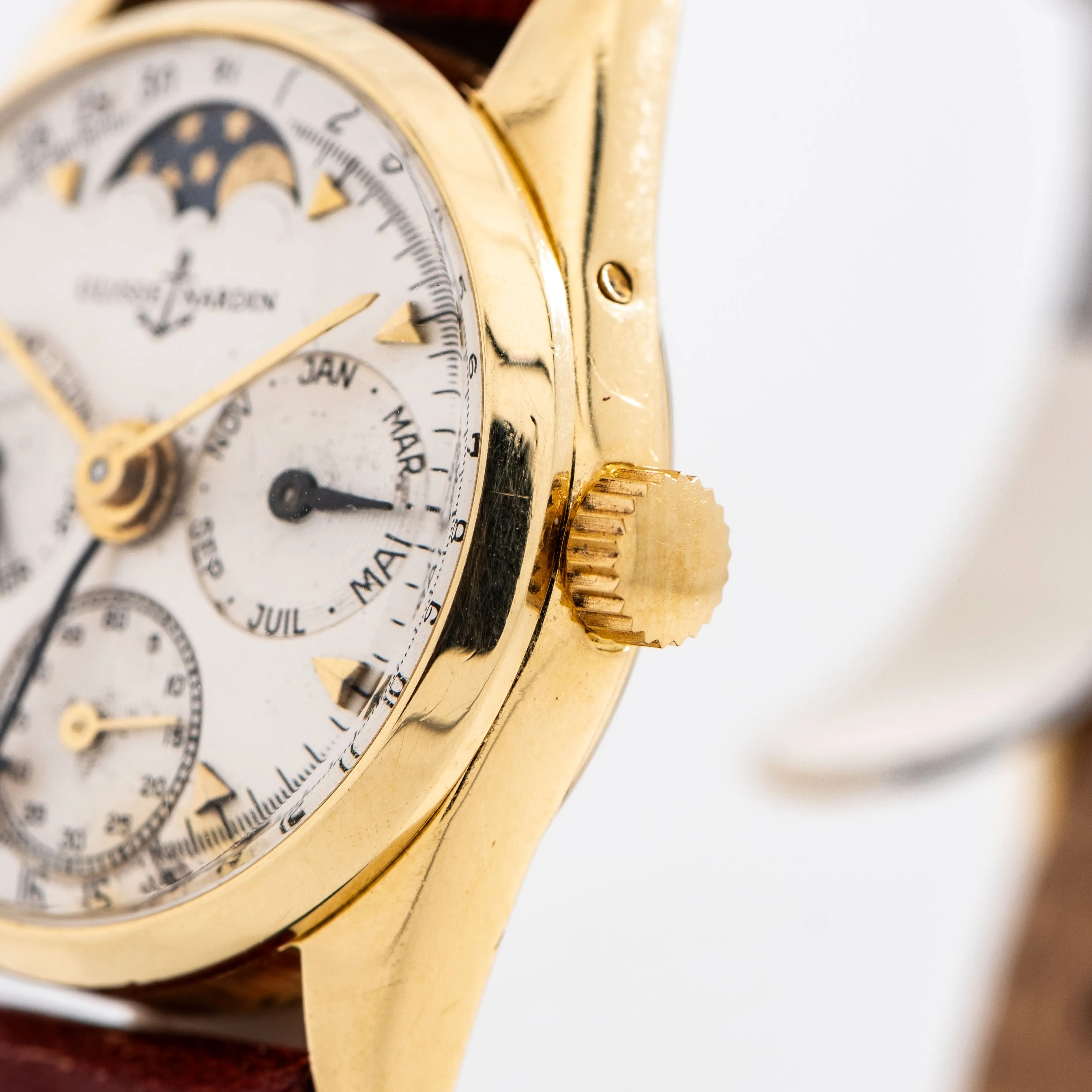 1980's Vintage Ulysse Nardin Triple Date Moonphase Ladies Sized Watch in 18k Yellow Gold (# 14770)