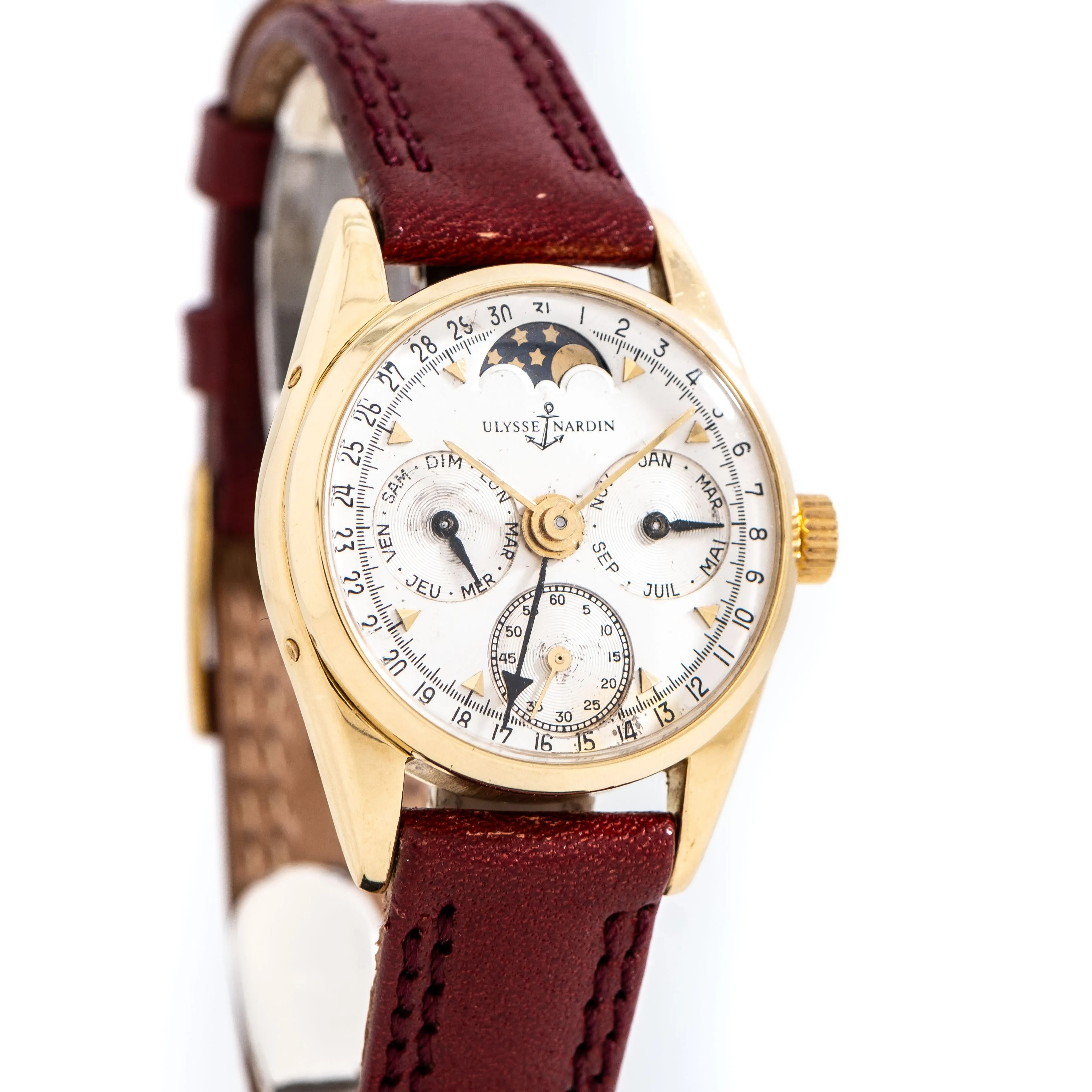 1980's Vintage Ulysse Nardin Triple Date Moonphase Ladies Sized Watch in 18k Yellow Gold (# 14770)