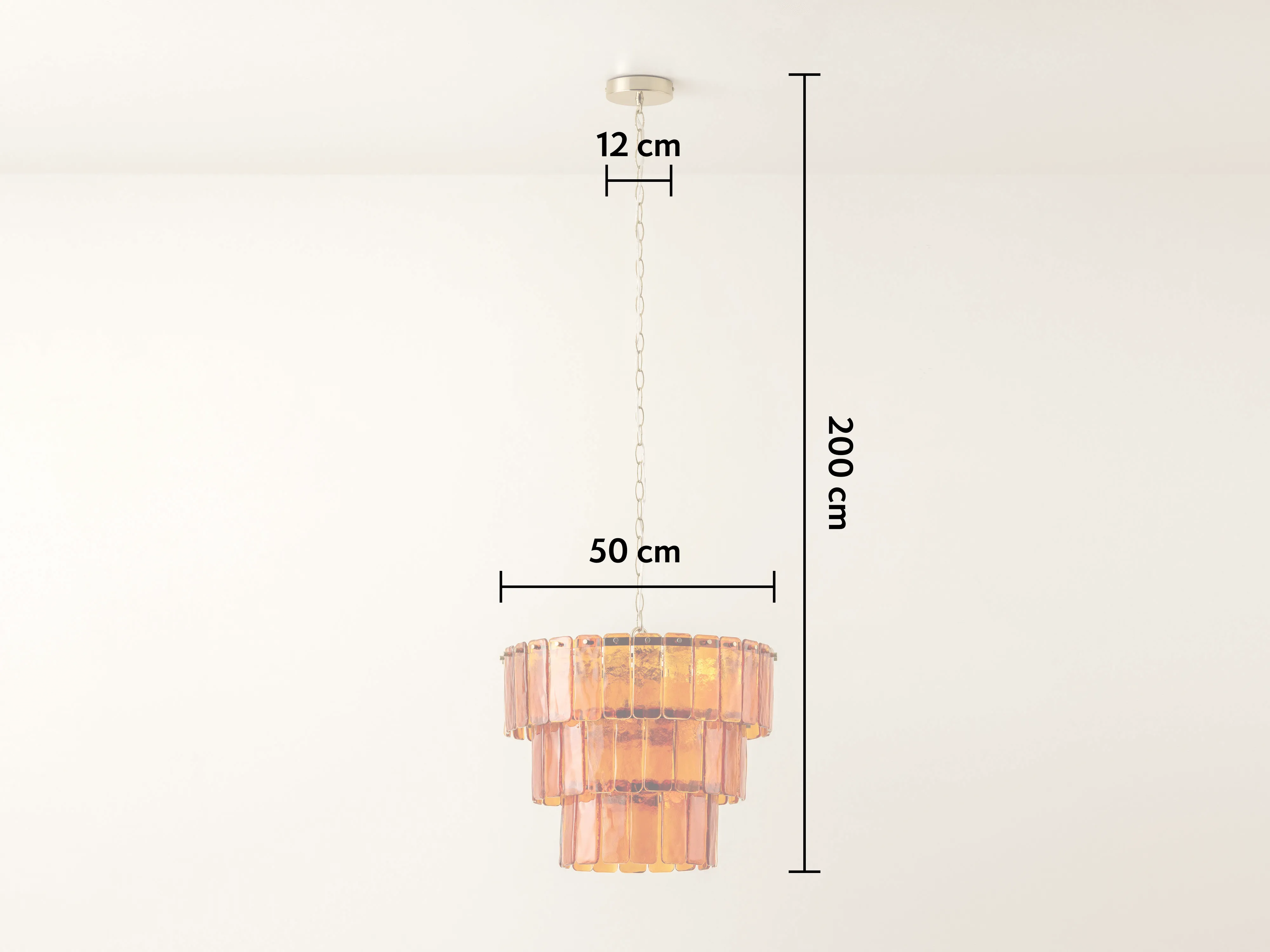 Amber glass 3 tiered chandelier