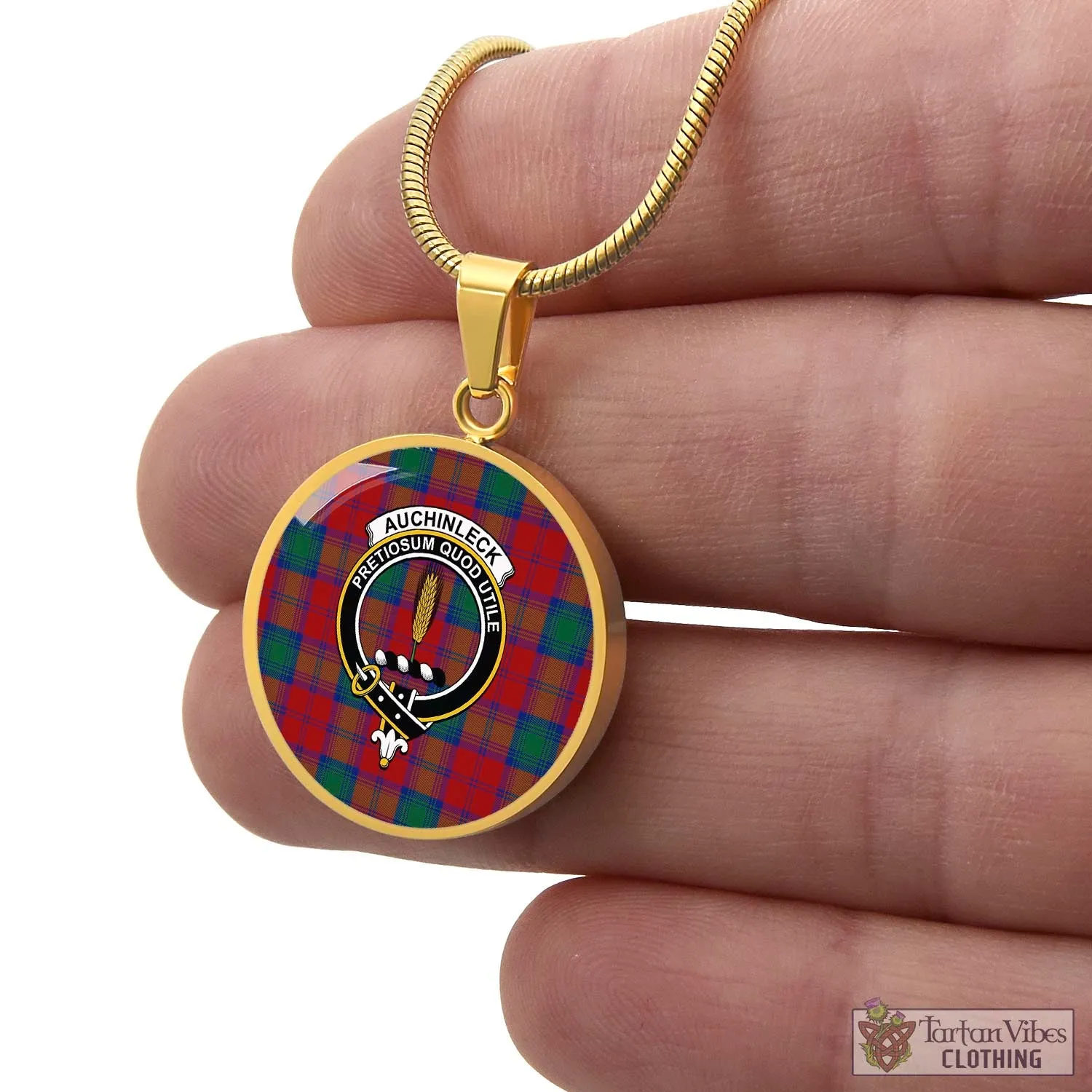 Auchinleck (Affleck) Tartan Circle Necklace with Family Crest