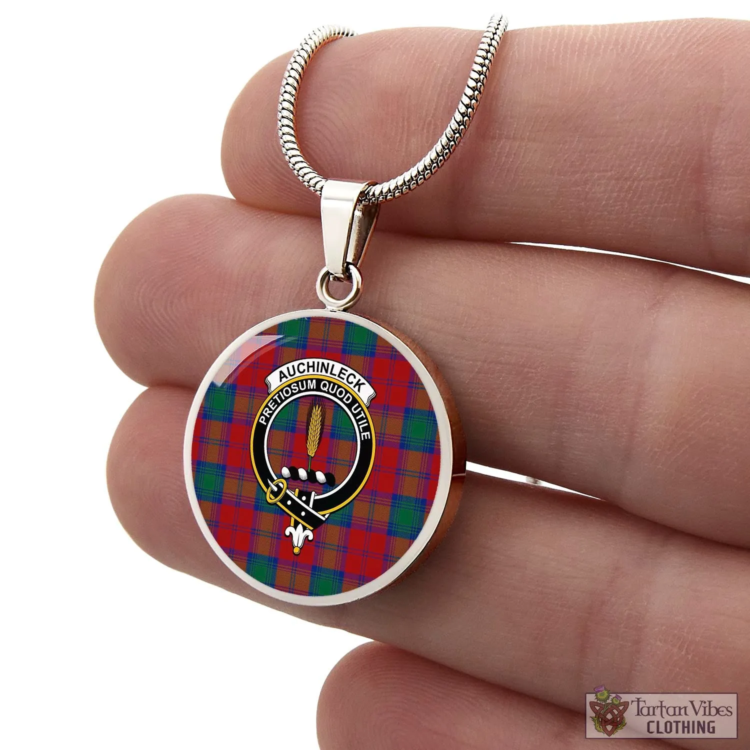 Auchinleck (Affleck) Tartan Circle Necklace with Family Crest