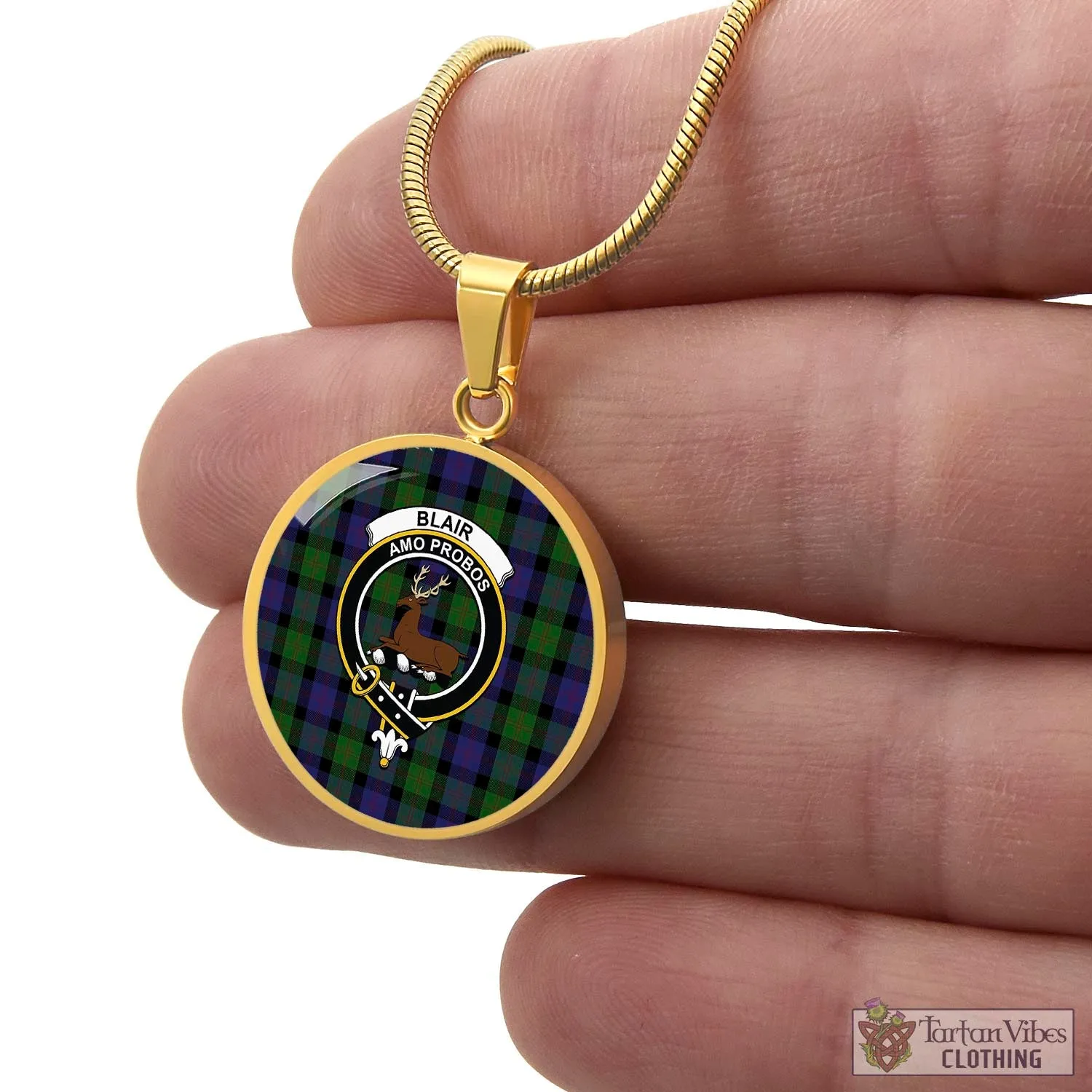 Blair Tartan Circle Necklace with Family Crest