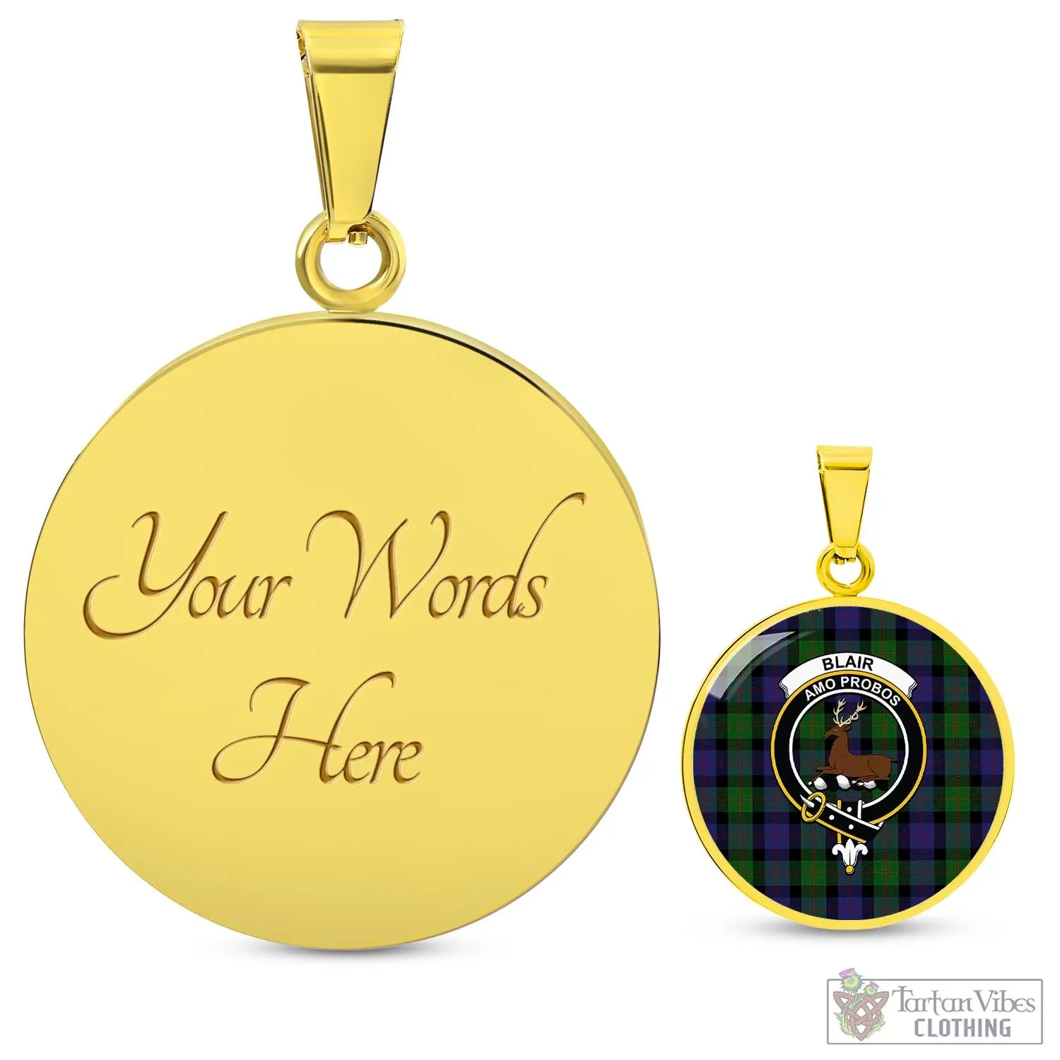Blair Tartan Circle Necklace with Family Crest