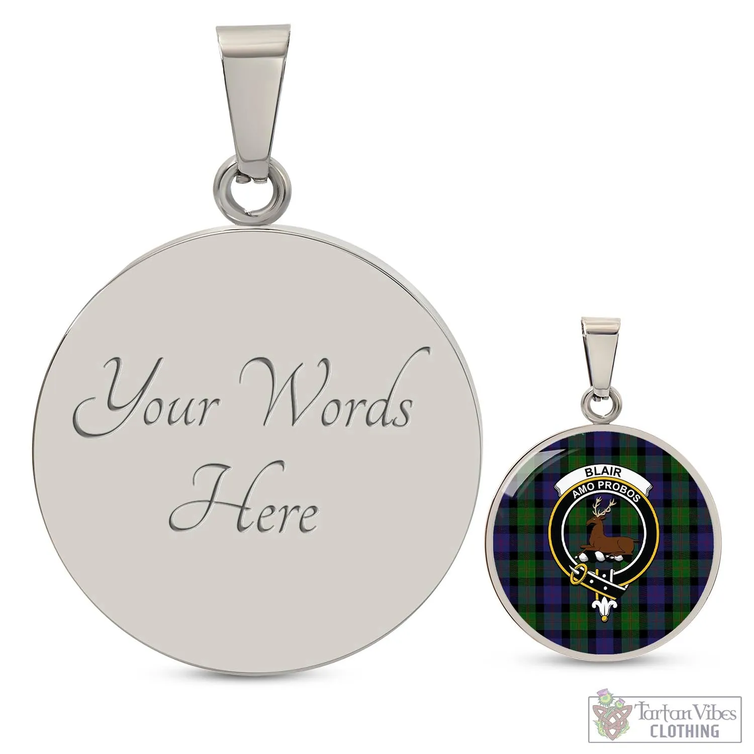 Blair Tartan Circle Necklace with Family Crest