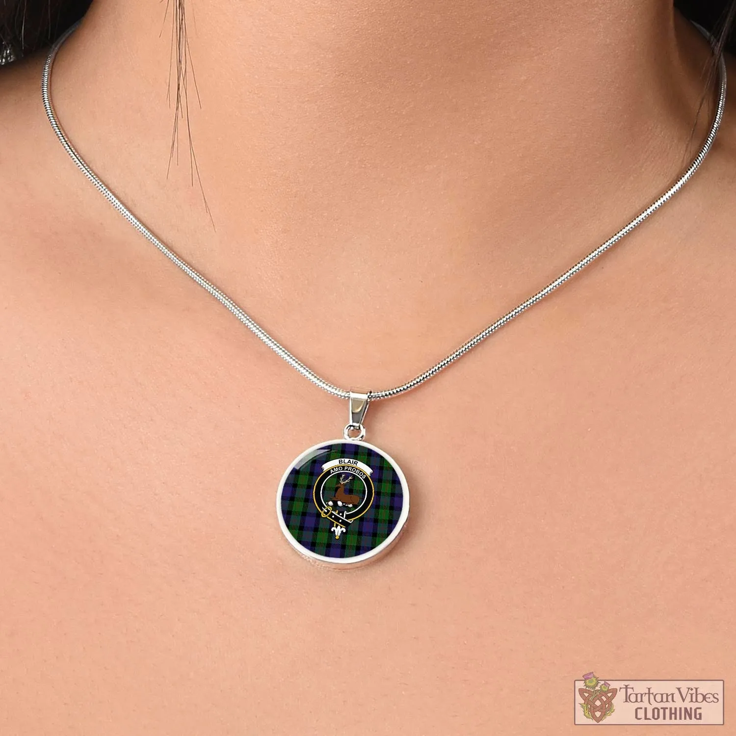 Blair Tartan Circle Necklace with Family Crest