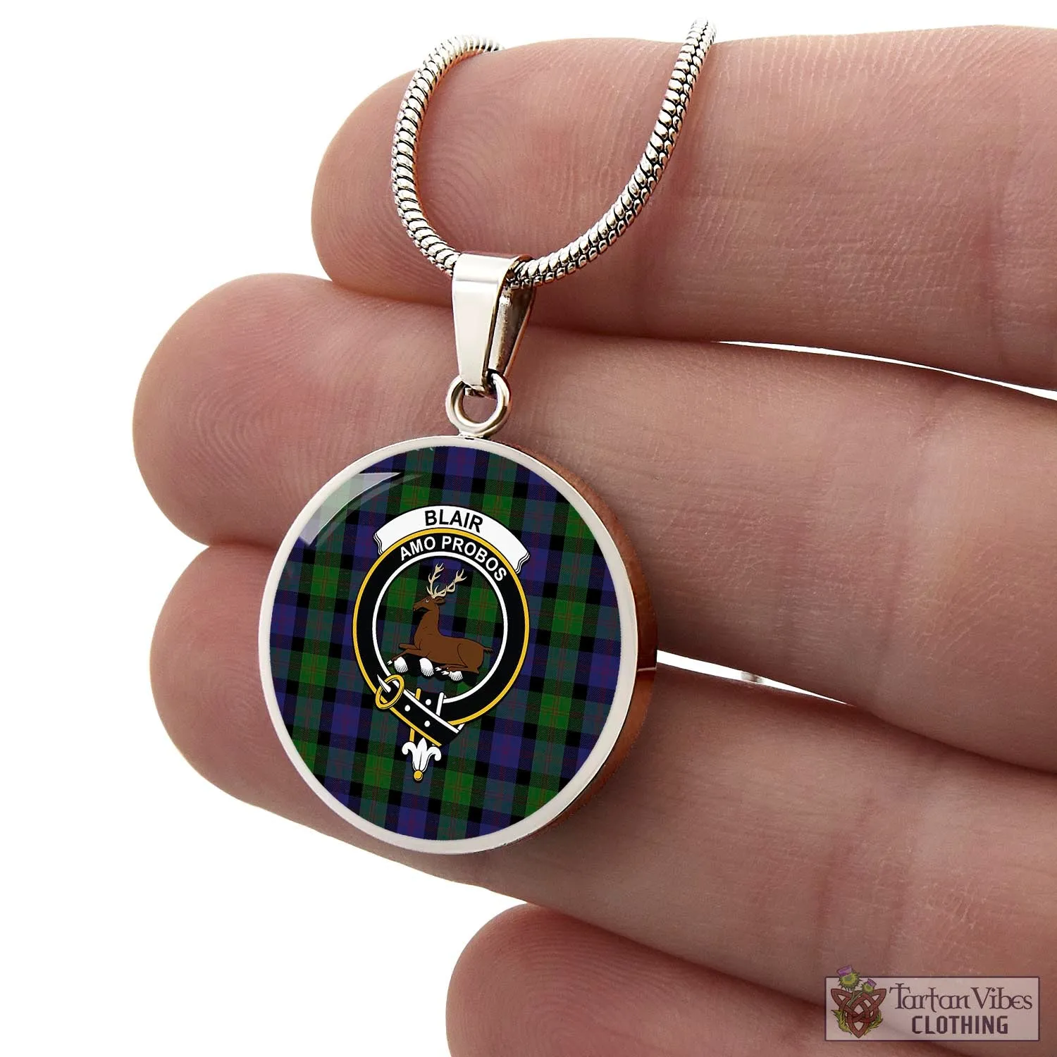 Blair Tartan Circle Necklace with Family Crest
