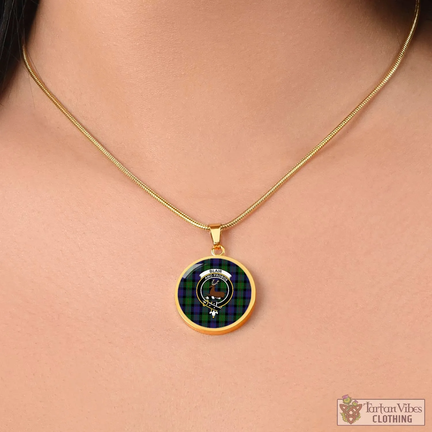 Blair Tartan Circle Necklace with Family Crest