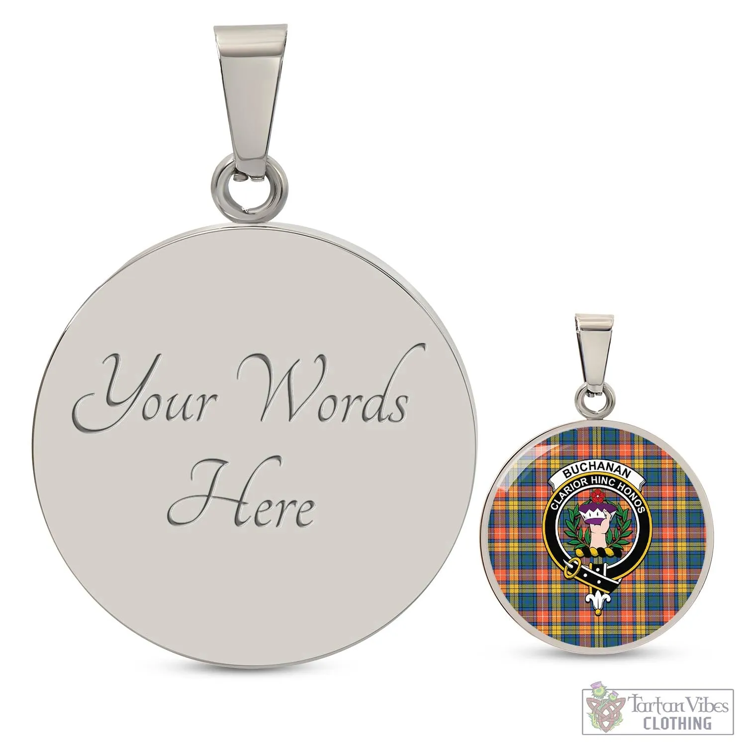 Buchanan Ancient Tartan Circle Necklace with Family Crest