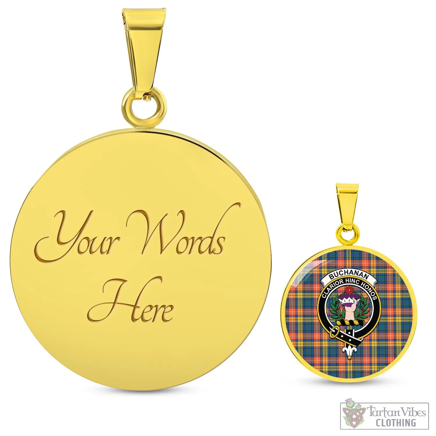 Buchanan Ancient Tartan Circle Necklace with Family Crest