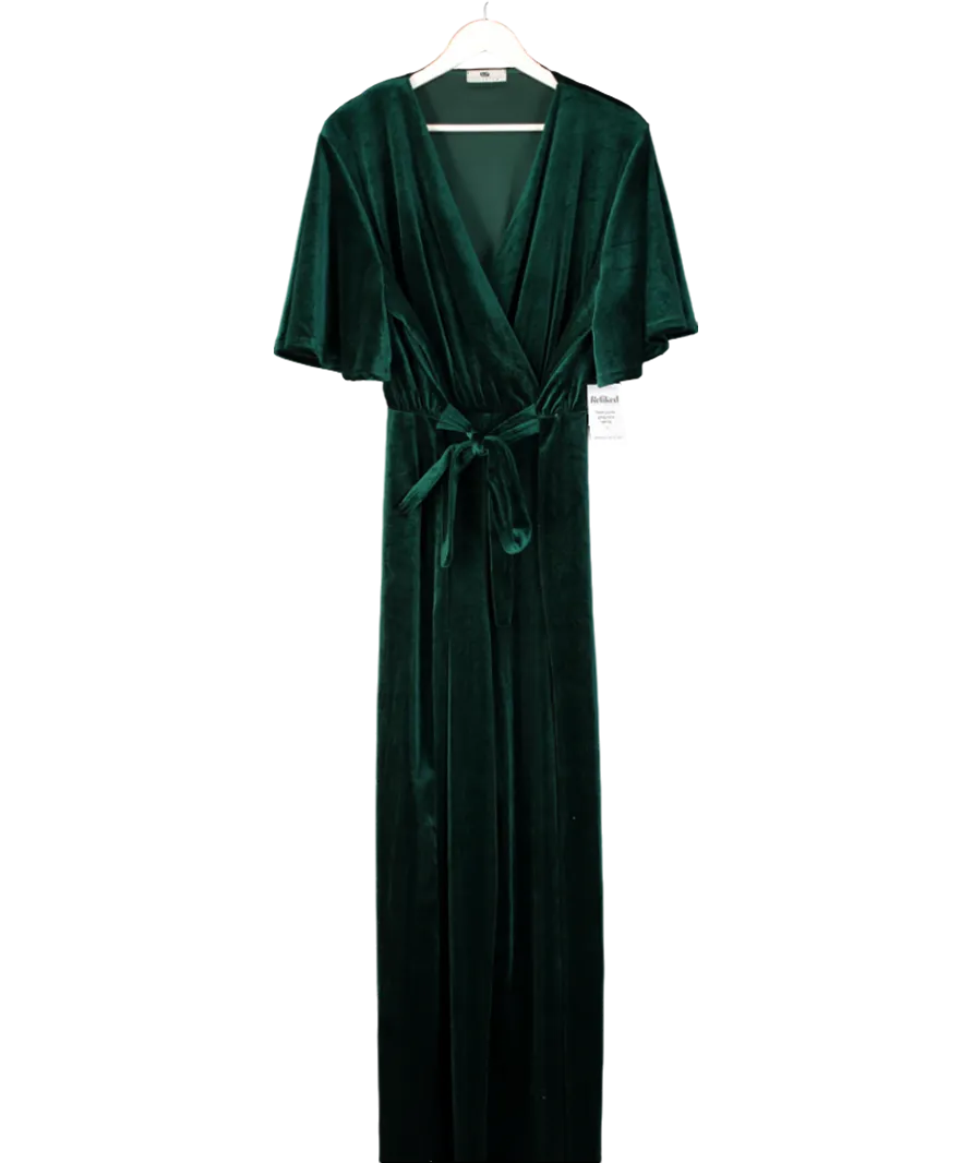 Buff Clothing Green Velvet Belted Jumpsuit UK L