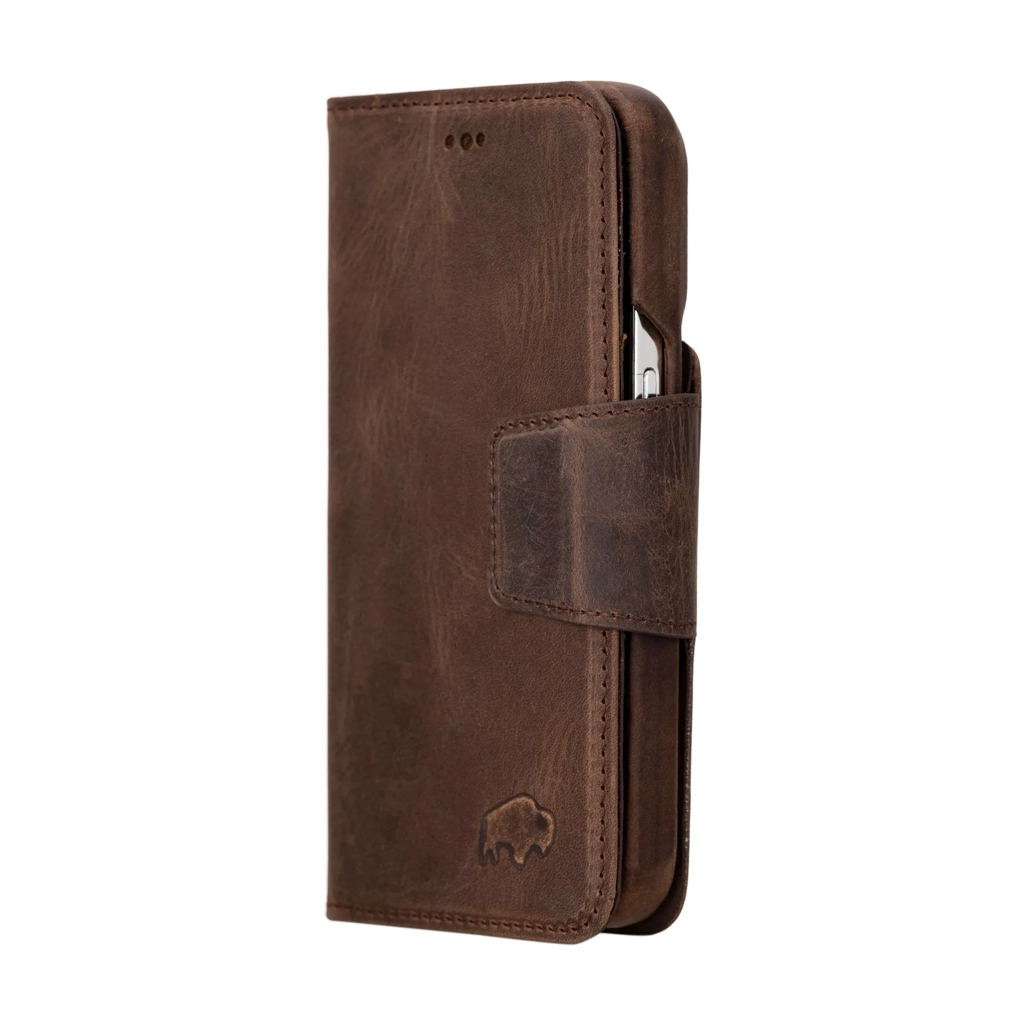 Burkley iPhone 14 Pro Wallet Case, Distressed Coffee