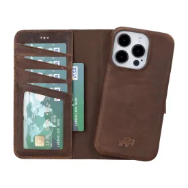 Burkley iPhone 14 Pro Wallet Case, Distressed Coffee