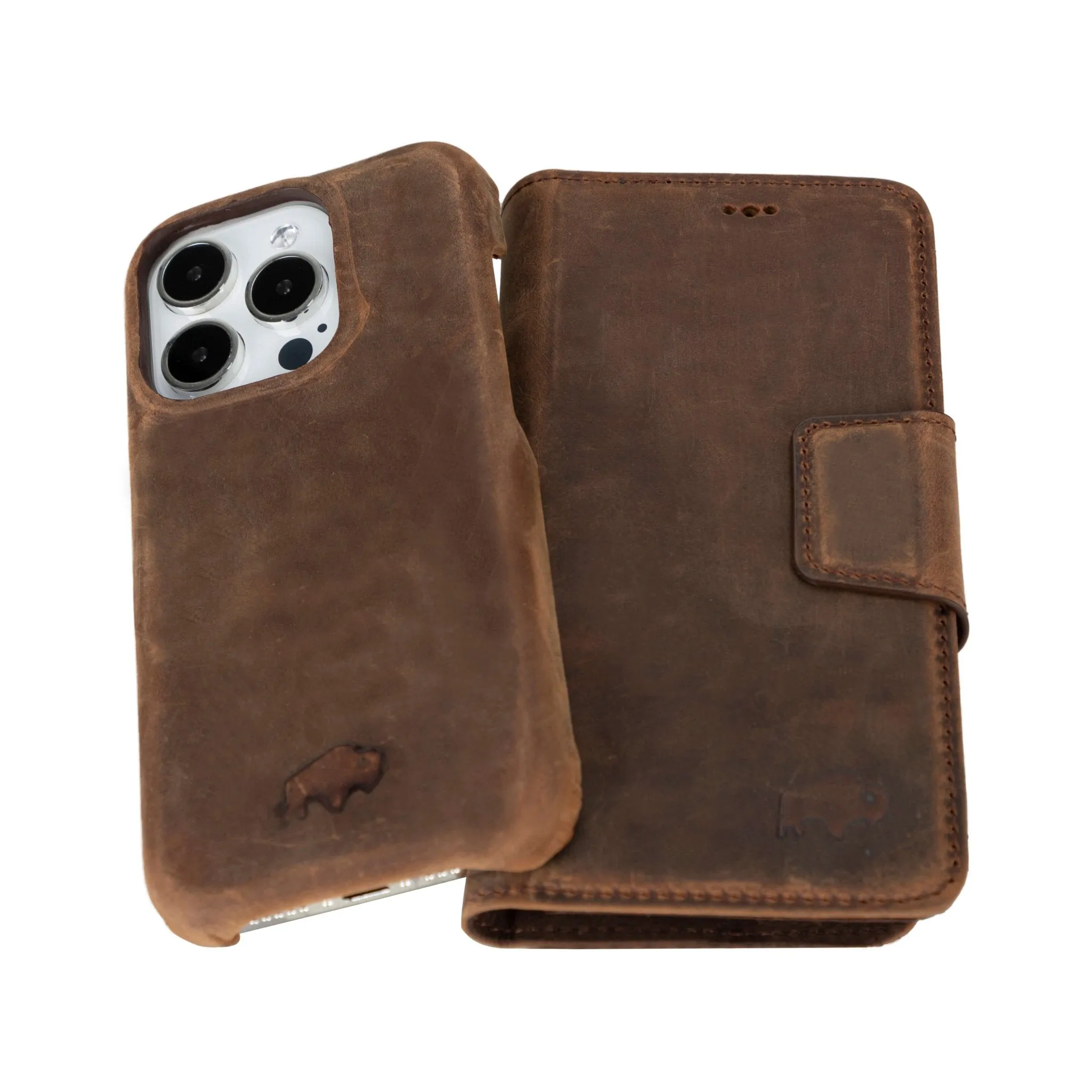 Burkley iPhone 14 Pro Wallet Case, Distressed Coffee
