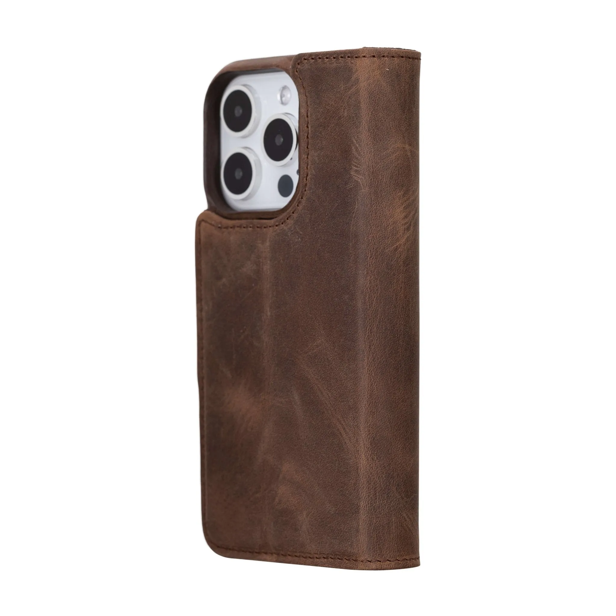 Burkley iPhone 14 Pro Wallet Case, Distressed Coffee