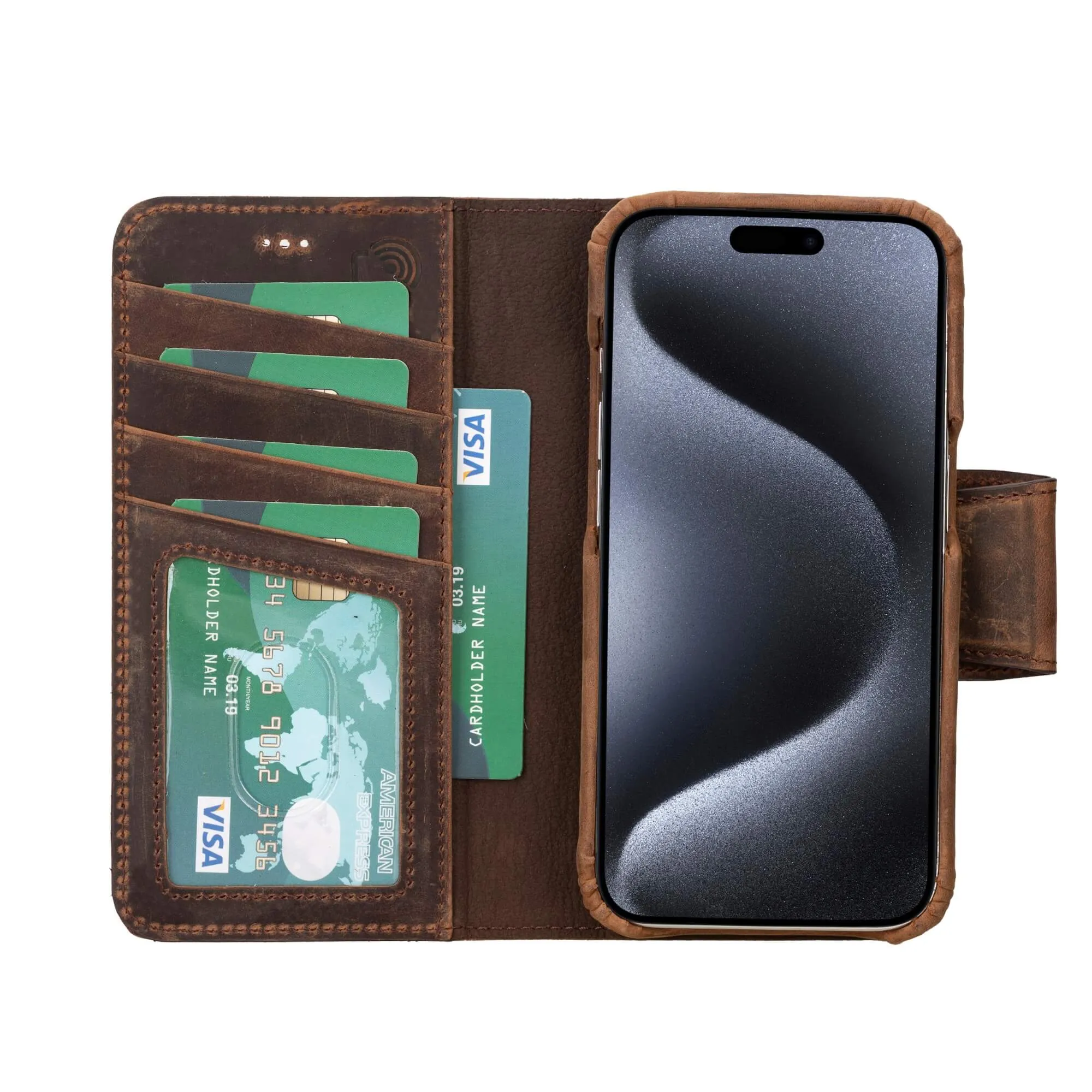 Burkley iPhone 14 Pro Wallet Case, Distressed Coffee
