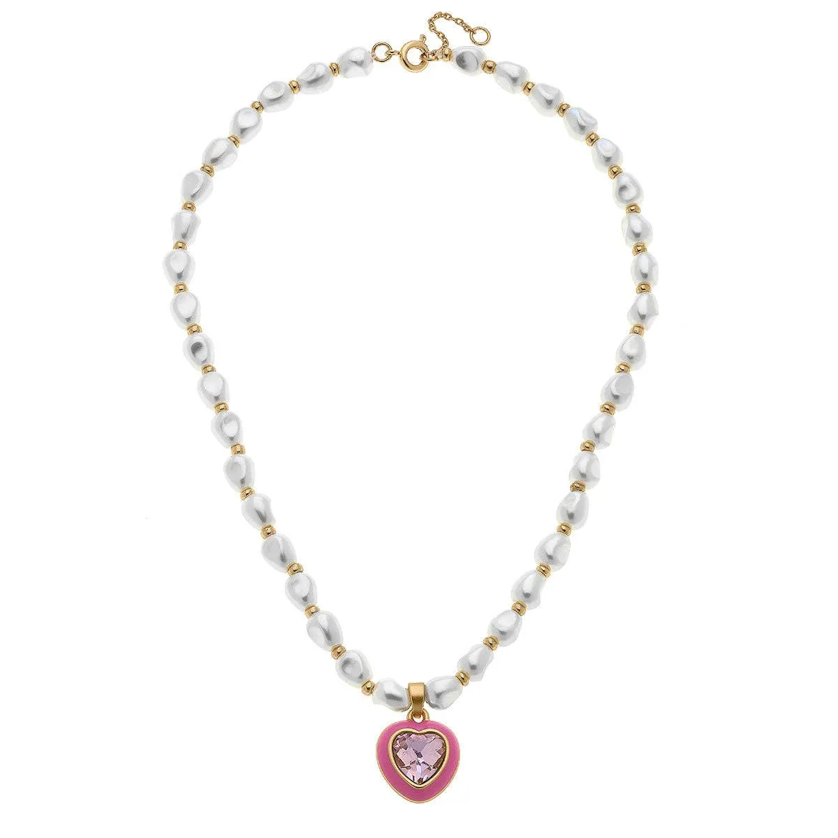 CANVAS STYLE - MADELEINE PEARL & HEART CHILDREN'S NECKLACE IN PINK