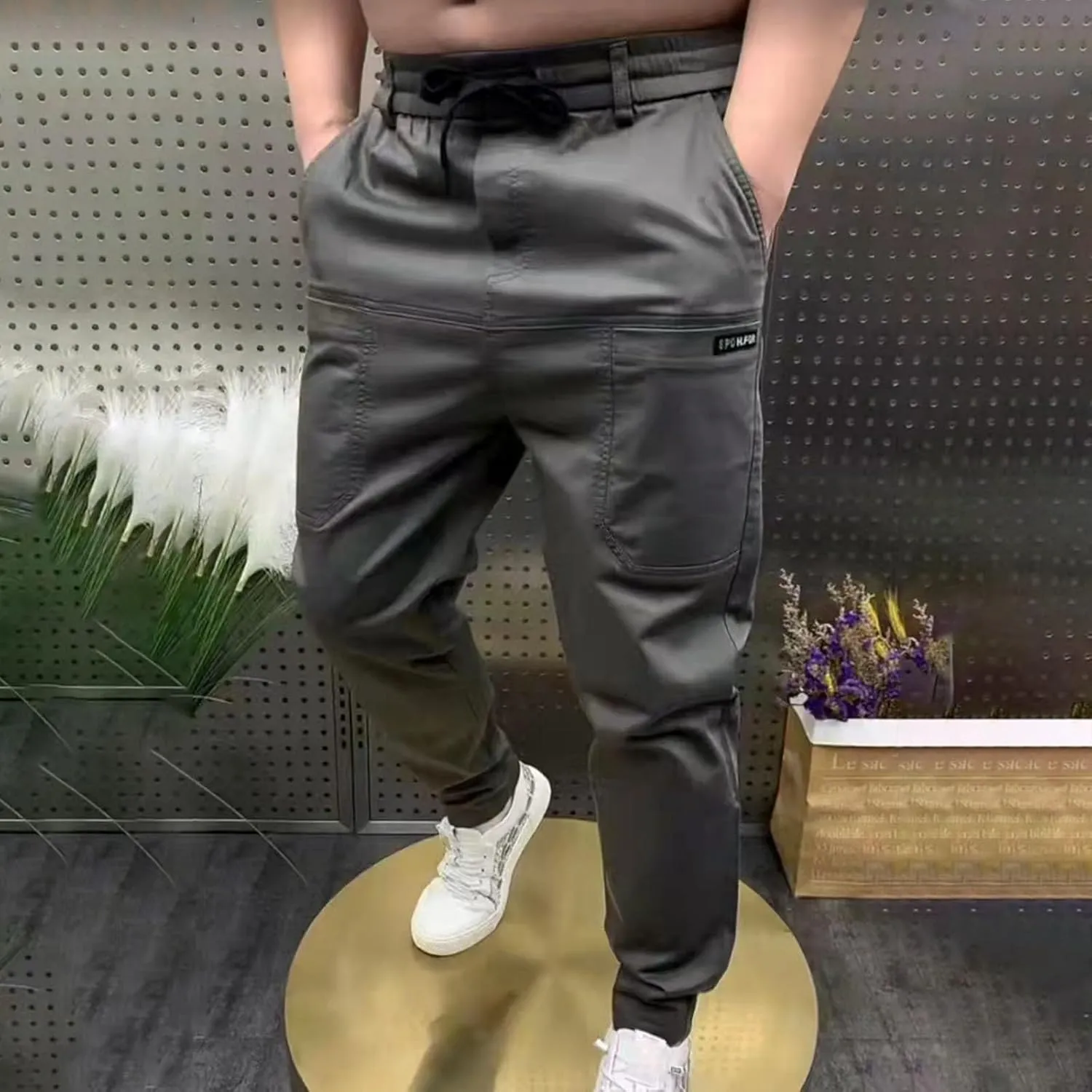 Cargo Joggers for Men Elastic Waist Stretch Lightweight Hiking Sweatpants Summer Casual Sports Trousers with Pockets