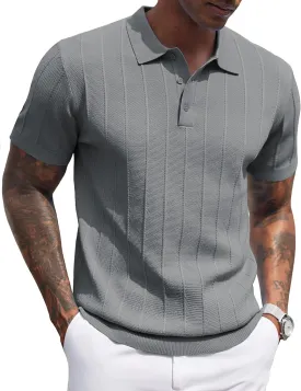COOFANDY Mens Knit Polo Shirts Short Sleeve Ribbed Textured Polo Shirt Lightweight Casual Golf Shirts Collared T Shirt