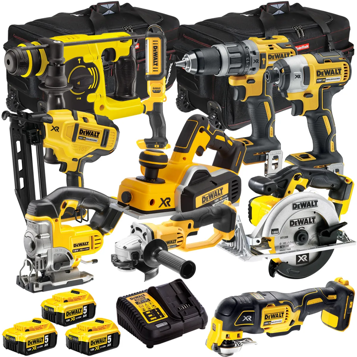 Dewalt 18V 10 Piece Power Tool Kit with 3 x 5.0Ah Battery & Charger T4TKIT-925