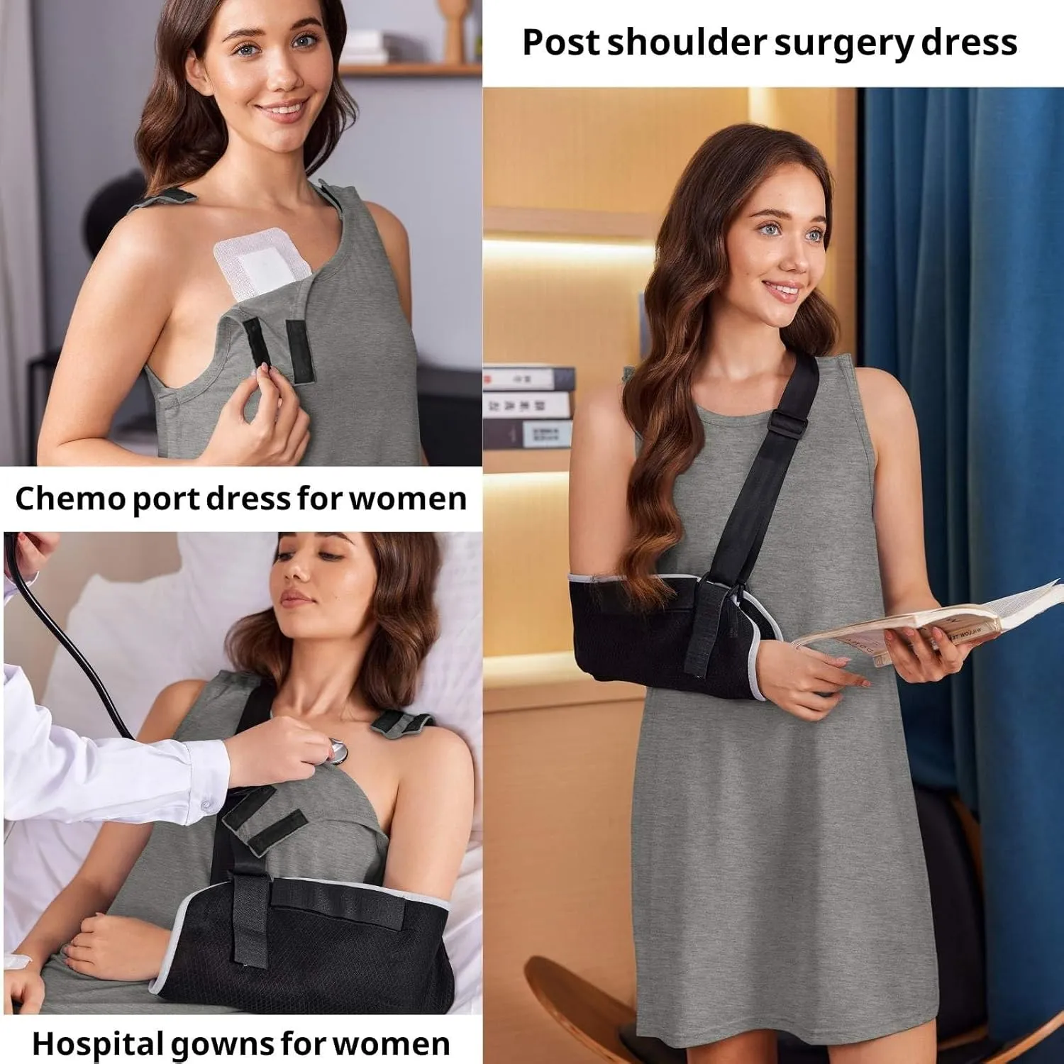 Deyeek Women's Post Shoulder Surgery Dress Full Tear Away Sleeveless Tank Dress After Rotator Cuff Adaptive Clothing
