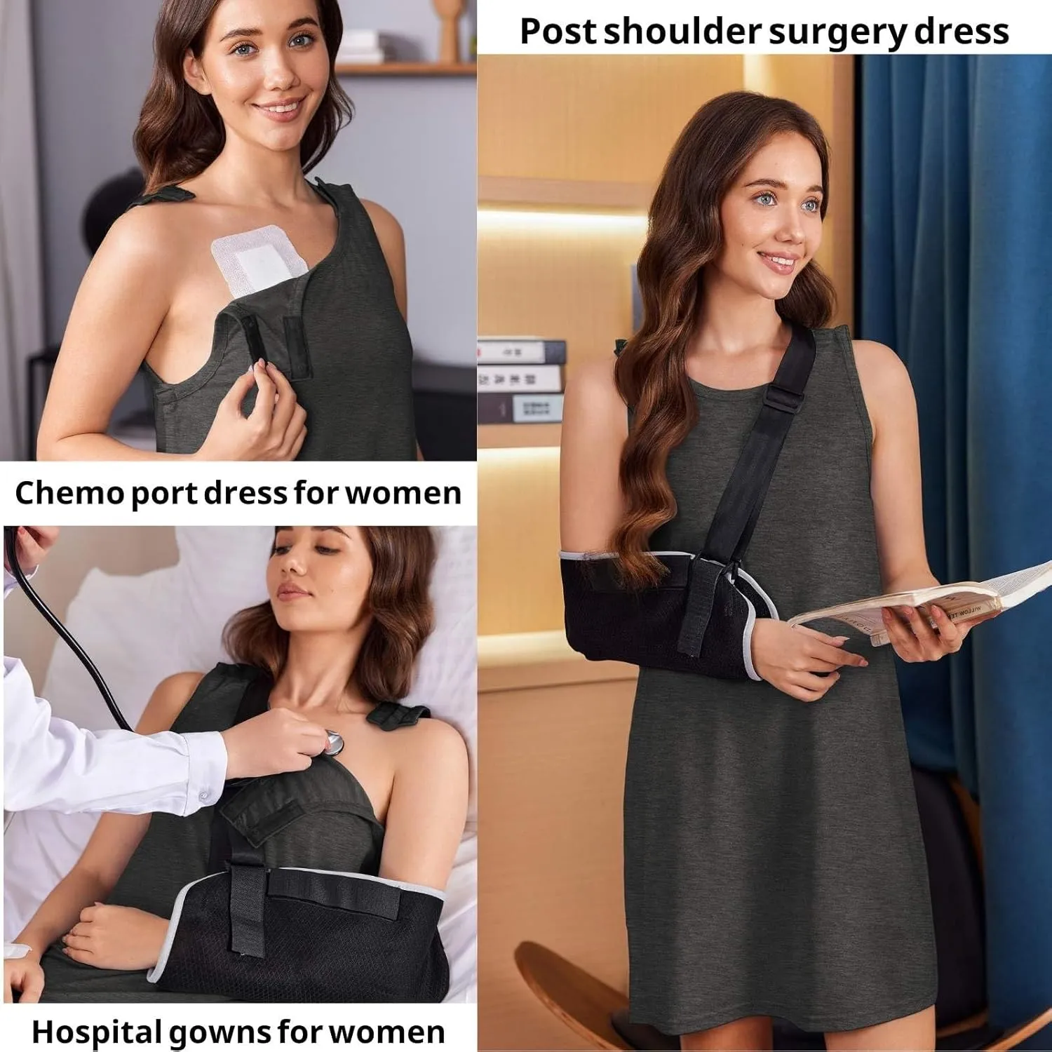 Deyeek Women's Post Shoulder Surgery Dress Full Tear Away Sleeveless Tank Dress After Rotator Cuff Adaptive Clothing