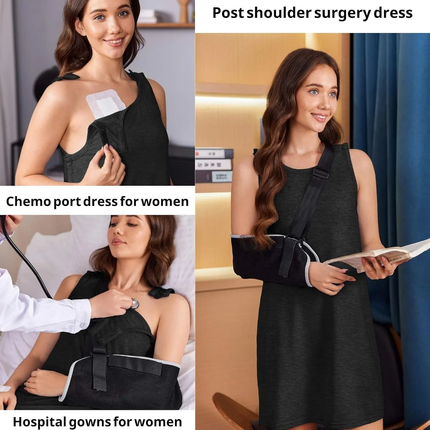 Deyeek Women's Post Shoulder Surgery Dress Full Tear Away Sleeveless Tank Dress After Rotator Cuff Adaptive Clothing