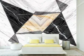 Extra large geometrical wallpaper, abstract peel and stick wall mural, black white self adhesive wallpaper, accentual marble wallcovering