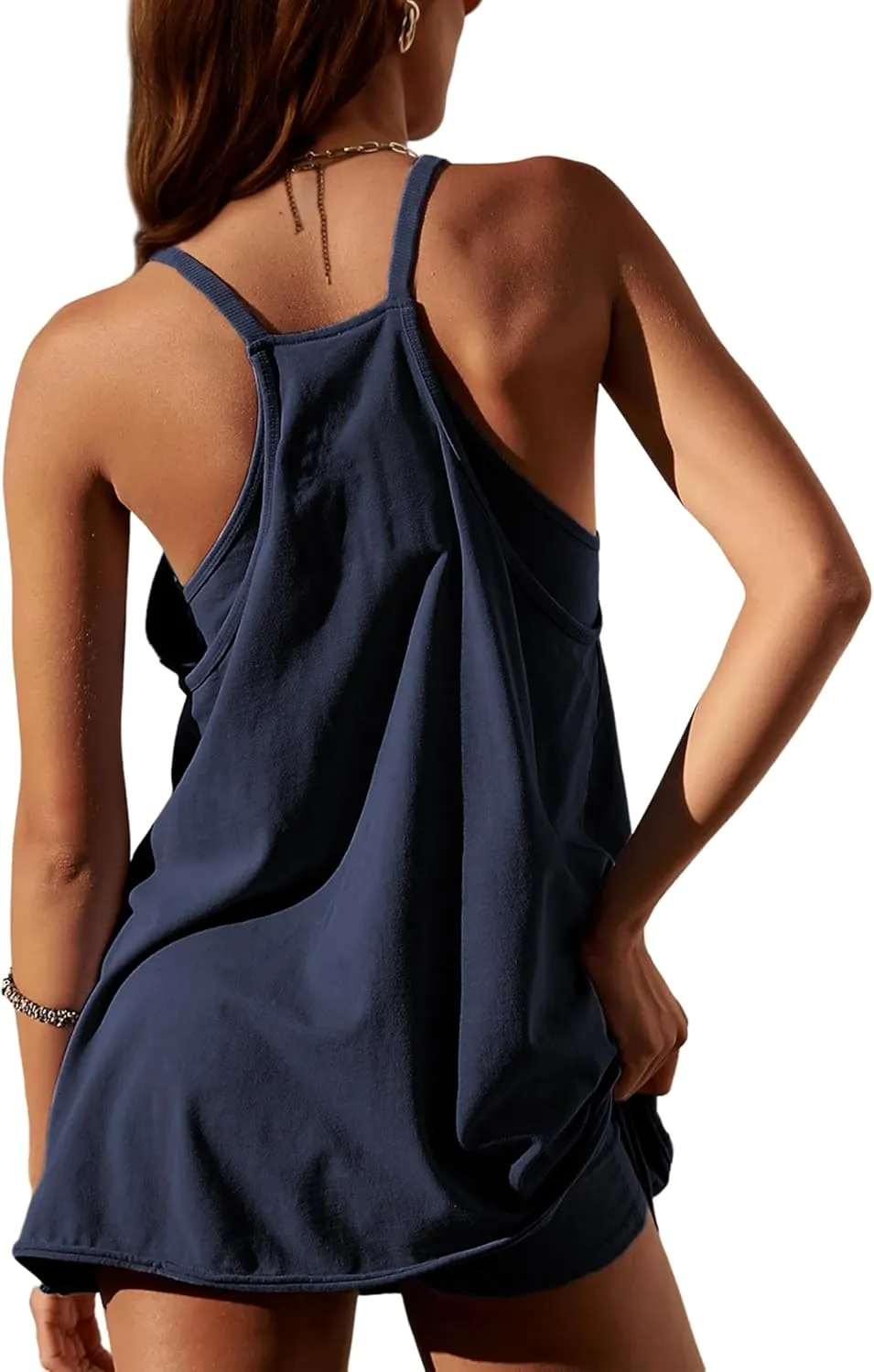 Faleave Women's Summer Sleeveless Mini Dress Athletic Spaghetti Strap Built-in Shorts Tennis Sundress with Pockets