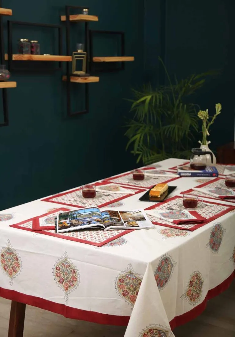 Hand Block Print Beach Sand Table Runner and Placemat & Napkin Set