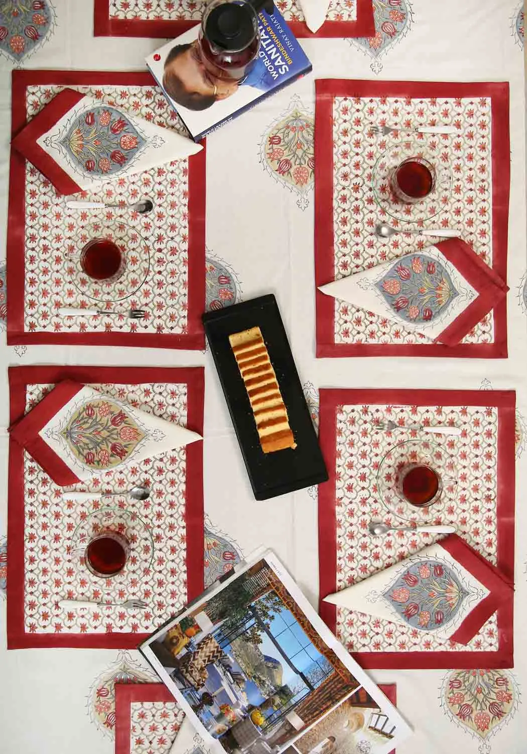 Hand Block Print Beach Sand Table Runner and Placemat & Napkin Set