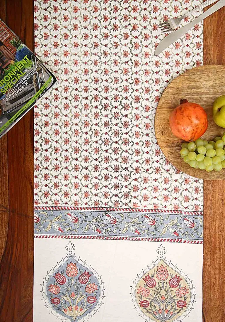 Hand Block Print Beach Sand Table Runner and Placemat & Napkin Set