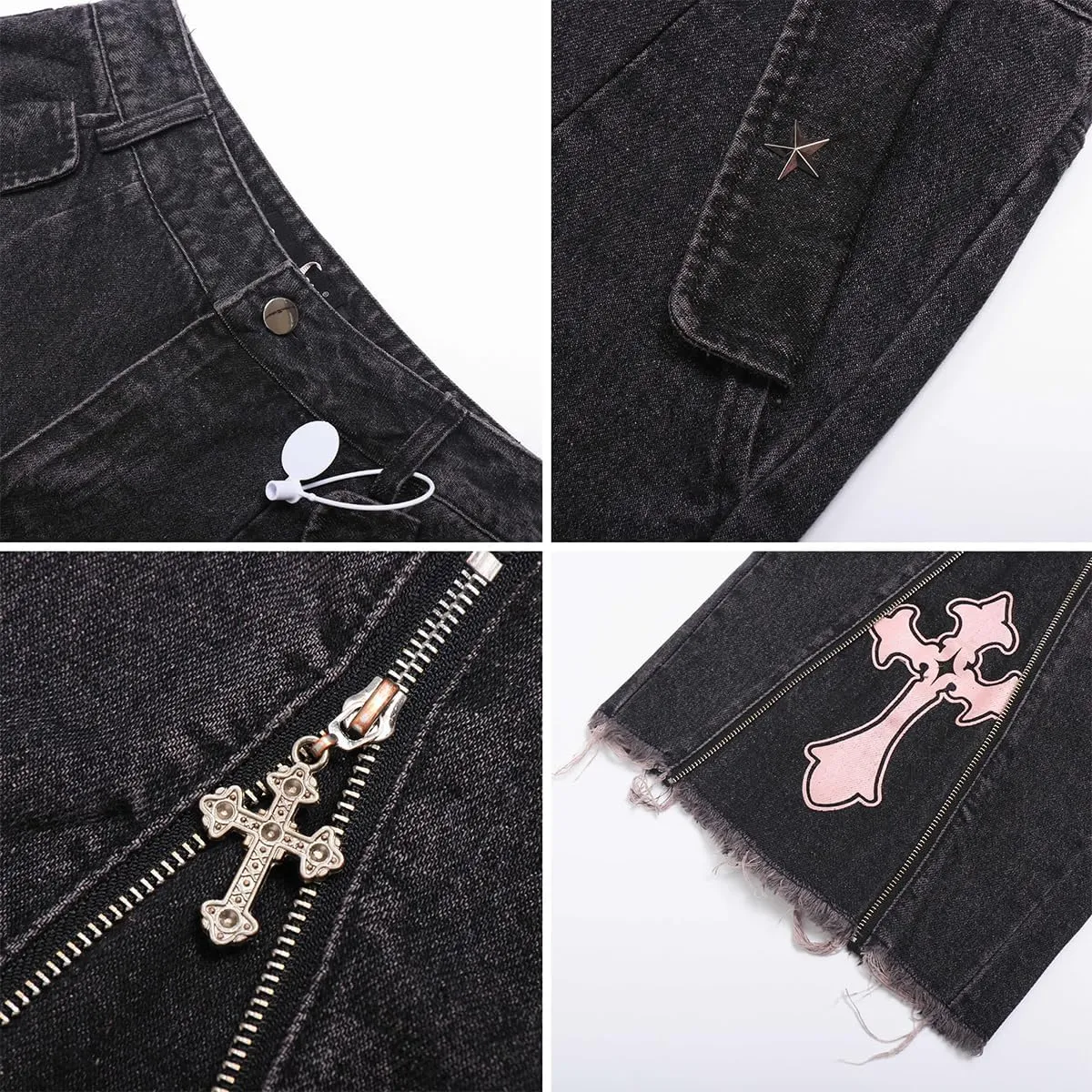 Harajuku Fashion High Waist Baggy Jeans Gothic Y2K Vintage Zipper Casual Straight Leg Wide Leg Denim Pants