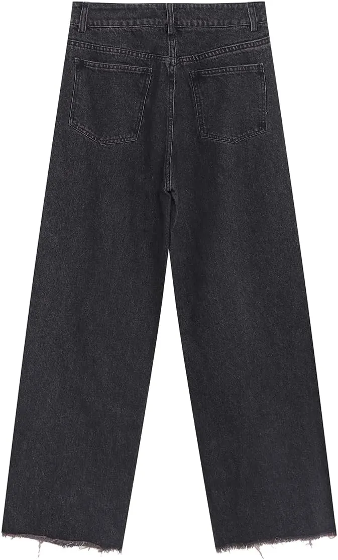 Harajuku Fashion High Waist Baggy Jeans Gothic Y2K Vintage Zipper Casual Straight Leg Wide Leg Denim Pants