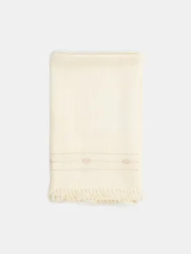 Khadi Wool Hand Embroidered Shawl in Soft White