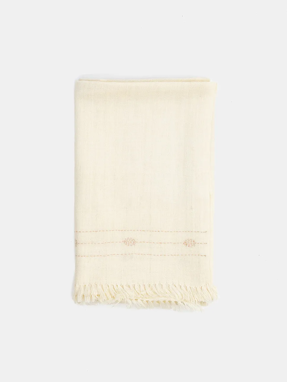 Khadi Wool Hand Embroidered Shawl in Soft White