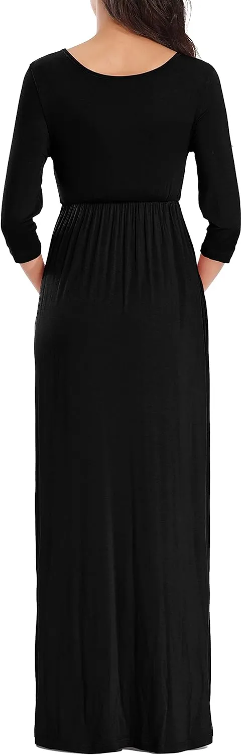 KIM S Maternity Maxi Dress with Flower Sash(S-3XL)/Wrapped Ruched V Neck Photoshoot Baby Shower Dresses