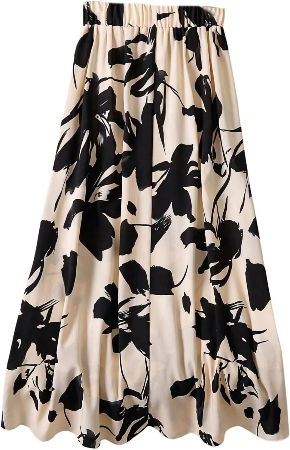MakeMeChic Women's Floral Print Elastic Waist Ruffle Hem A Line Summer Midi Skirt