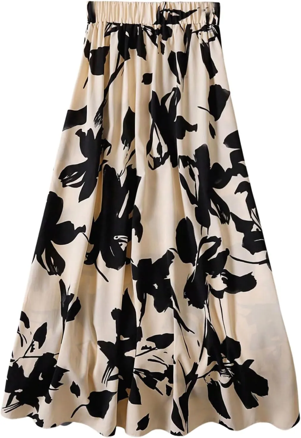 MakeMeChic Women's Floral Print Elastic Waist Ruffle Hem A Line Summer Midi Skirt