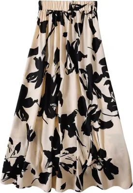 MakeMeChic Women's Floral Print Elastic Waist Ruffle Hem A Line Summer Midi Skirt