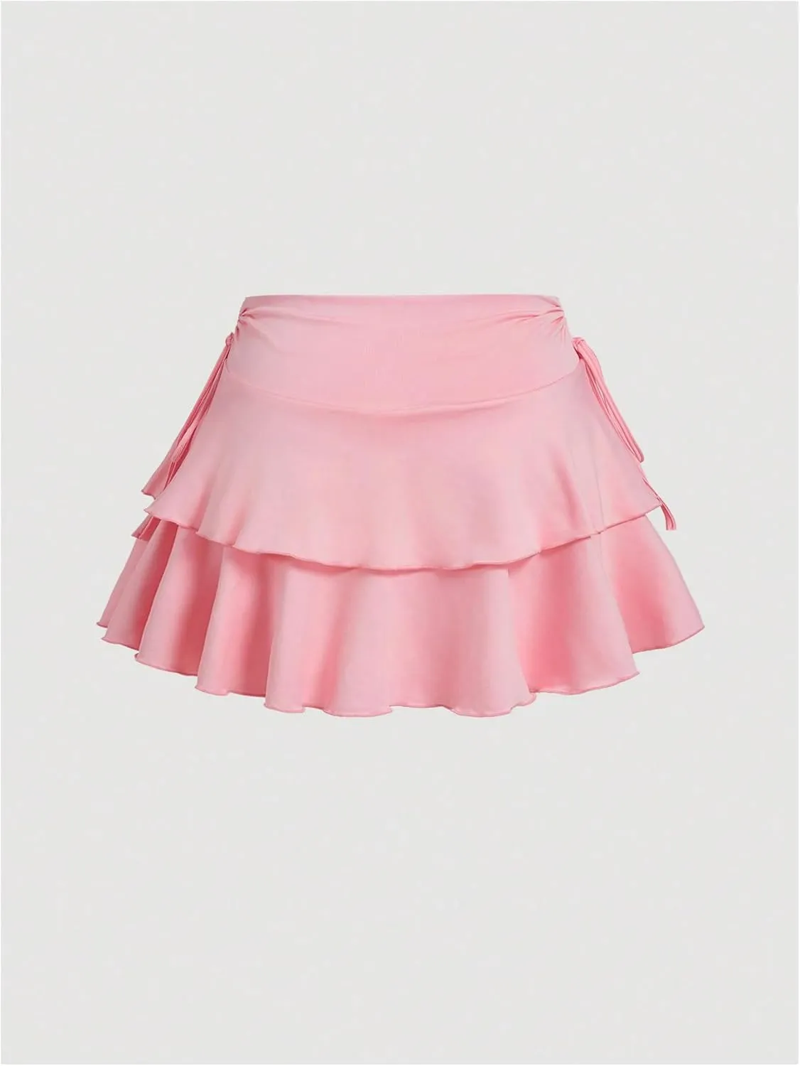 MakeMeChic Women's Plus Size Ruffle Tiered Short Skirt Drawstring Ruched A Line Flared Mini Skirts