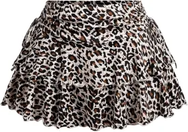 MakeMeChic Women's Plus Size Ruffle Tiered Short Skirt Drawstring Ruched A Line Flared Mini Skirts
