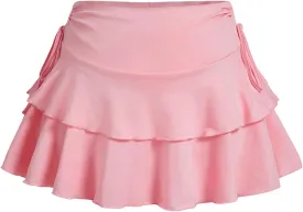 MakeMeChic Women's Plus Size Ruffle Tiered Short Skirt Drawstring Ruched A Line Flared Mini Skirts