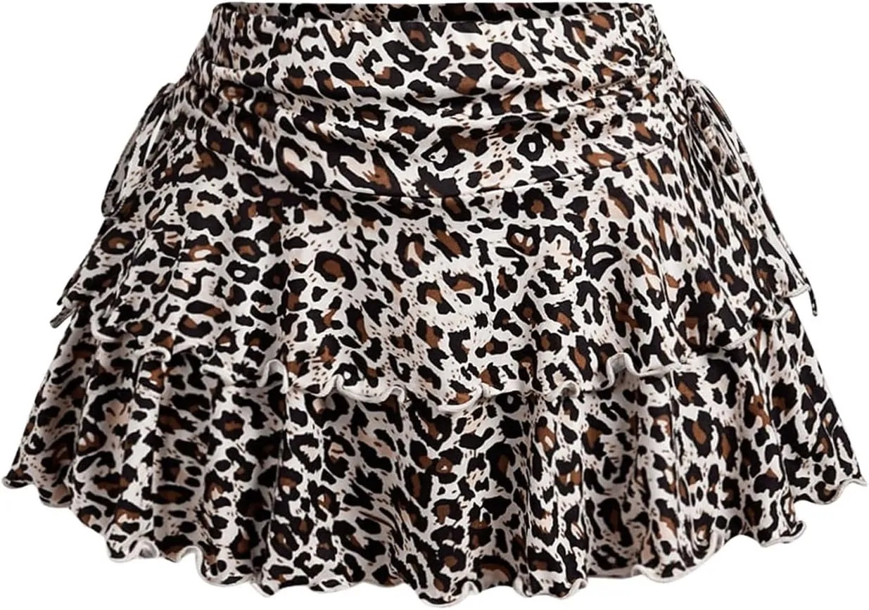 MakeMeChic Women's Plus Size Ruffle Tiered Short Skirt Drawstring Ruched A Line Flared Mini Skirts