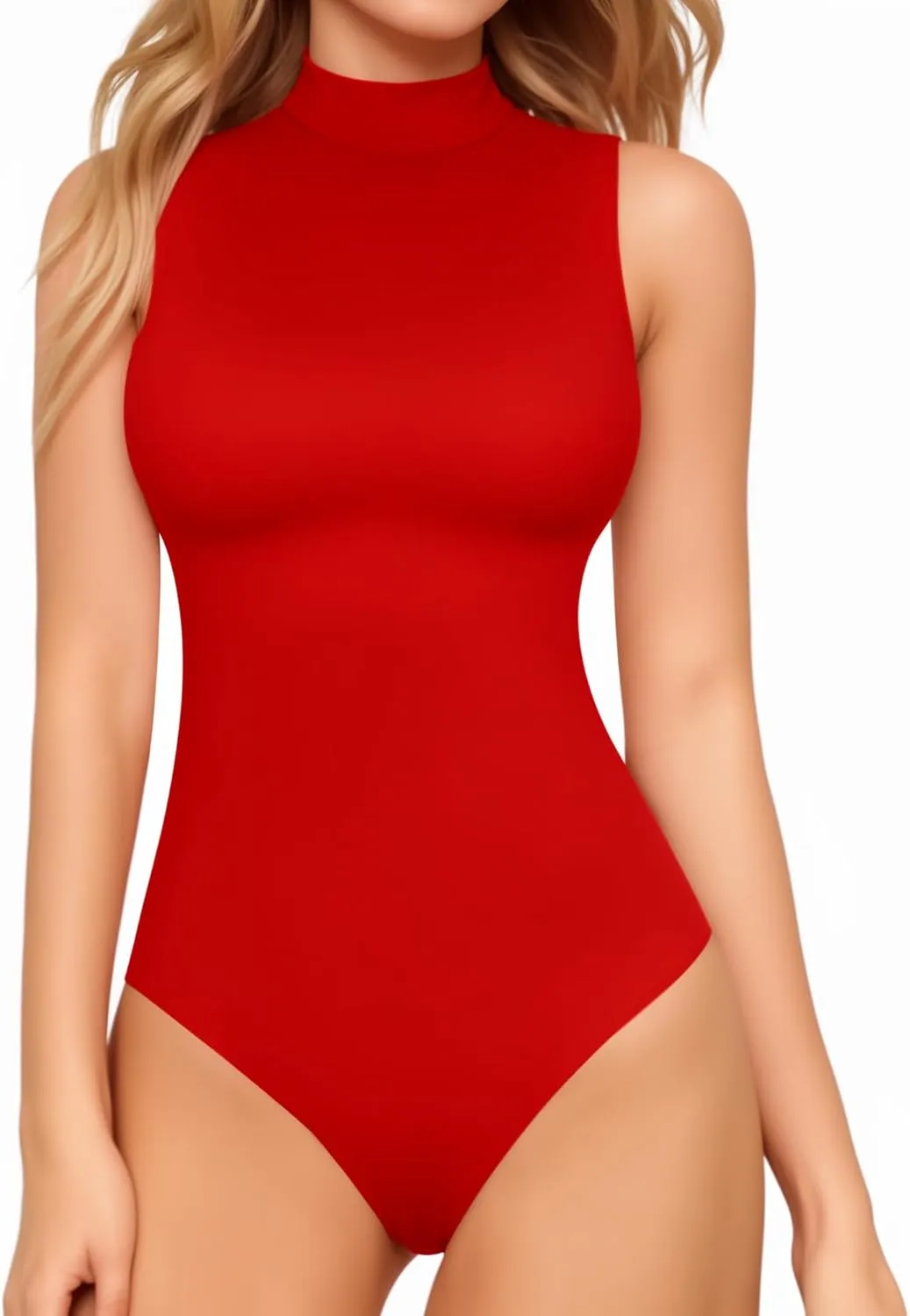 MANGOPOP Women's Mock Turtle Neck Sleeveless Tank Tops Bodysuit Leotard Clothing