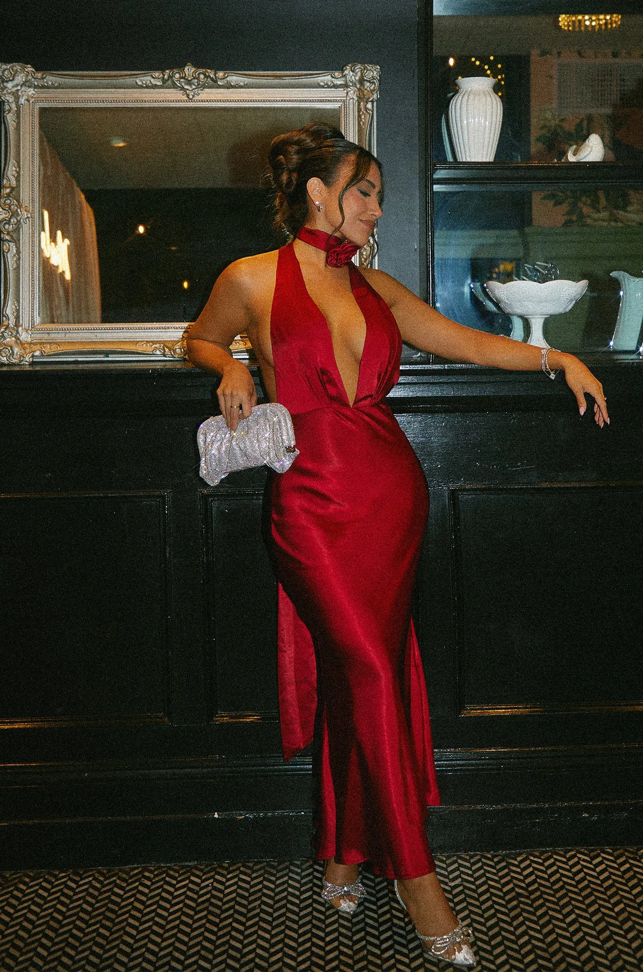 Maria Satin Maxi Dress - Cherry