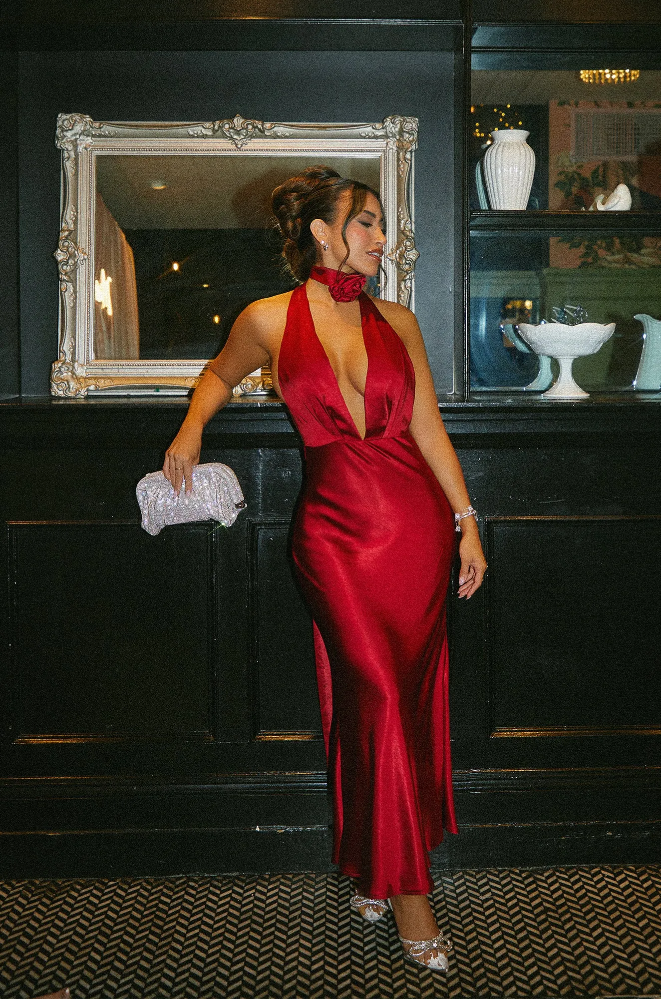 Maria Satin Maxi Dress - Cherry