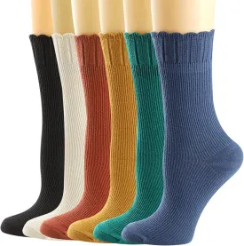 Mcool Mary Womens Crew Socks, Casual Knit Cotton Comfy Breathable Cool Dress Socks for Girls 6 Pack